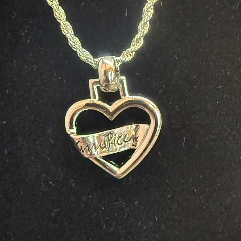 Nina Ricci Silver Gold Heart Signature Necklace Luxury Mixed Metal Design NWT - Picture 5 of 5
